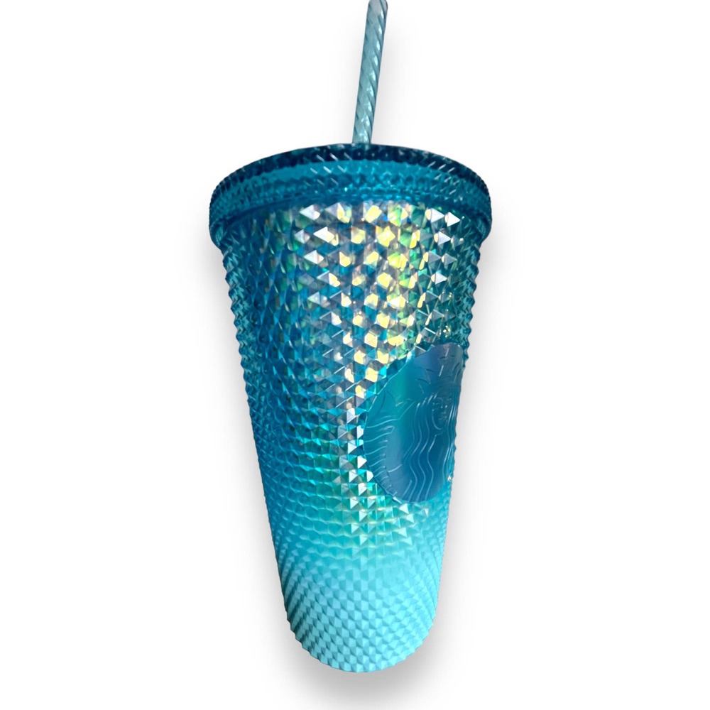 Starbucks 2023 Winter Blue Studded & Green Jeweled Ombre 16 oz Cold Cup Tumbler - Picture 10 of 14